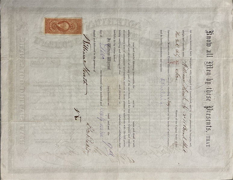  American Merchants Union Express Company signed by William Fargo.