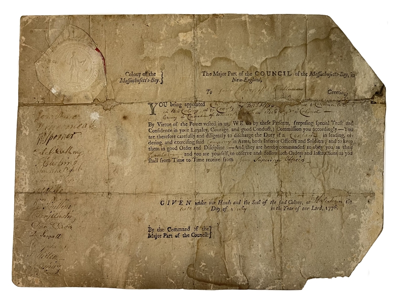 Massachusetts Bay Colony appointment of Samuel Bancroft July...1776