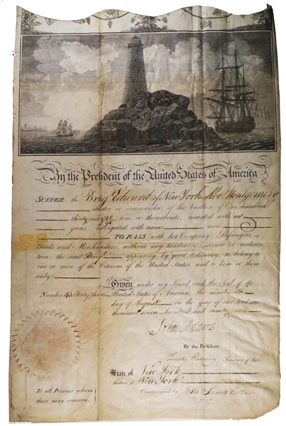 John Adams Signed Ship's Passport
