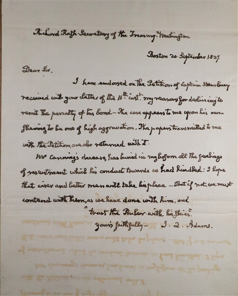 John Quincy Adams Letter as President-Excellent Content