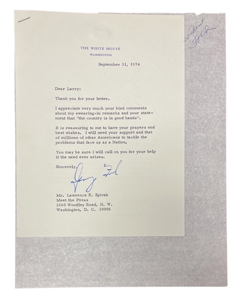 Gerald Ford TLS as President- about his Swearing in Remarks 