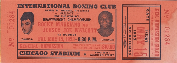 Rocky Marciano vs Jersey Joe Walcott Admission Ticket
