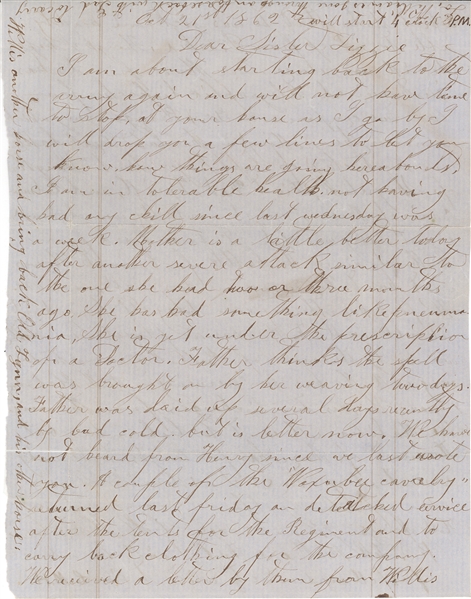 Confederate 1st Mississippi Cavalry Regiment Letter