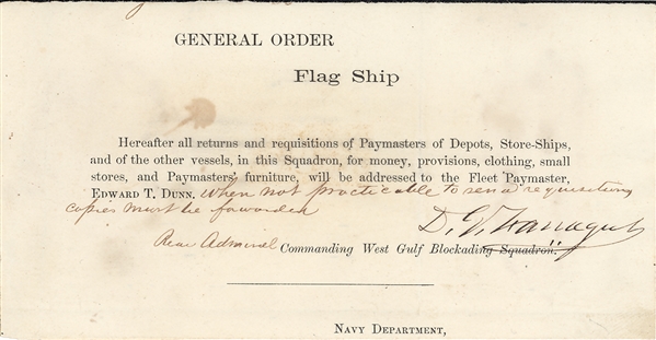 David Farragut Signed General Order & Engraving