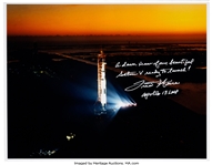 Fred Haise Signed Large Apollo 13 Dawn Color Photo with Handwritten Comments