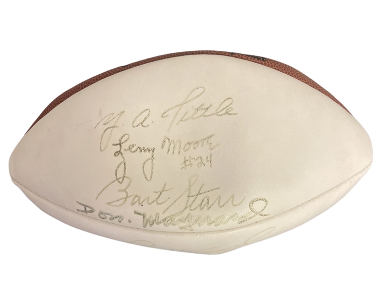 Football signed by Hall of Famers w/Bart Starr, Gale Sayers, Paul Hornung,