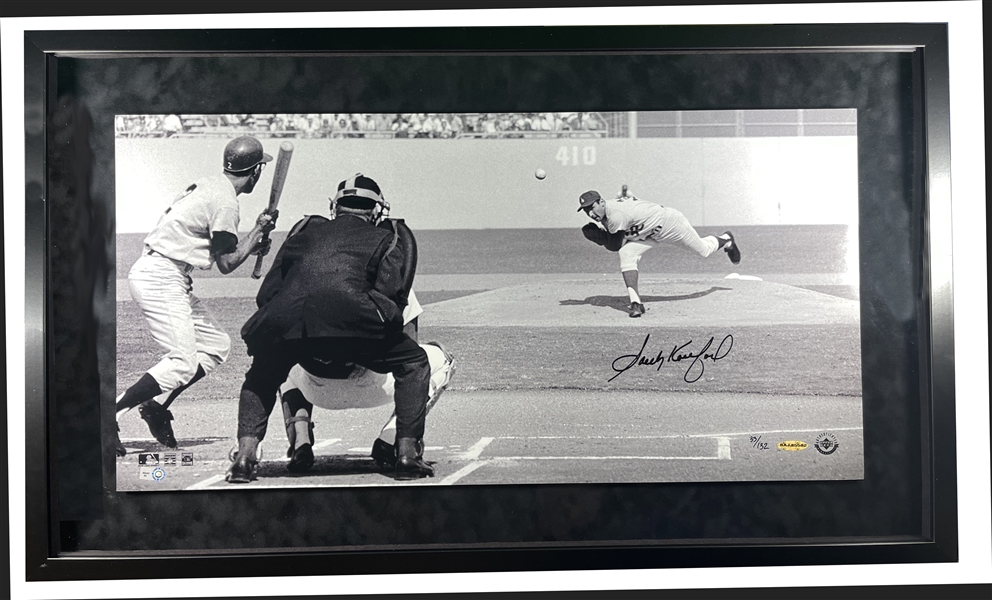 Los Angeles Dodgers Sandy Koufax Autographed 1965 World Series 24 x 12 Panoramic Photo, Framed (UDA)
