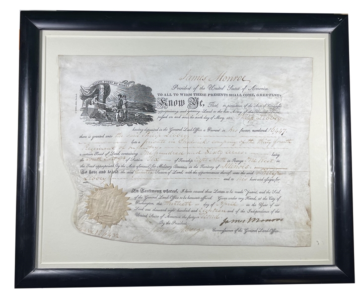 James Monroe autographed Land grant 