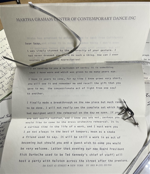Martha Graham sends a talisman dancer that she wore to her dearest friends Aileen Mehle “Suzy Knickerbocker”
