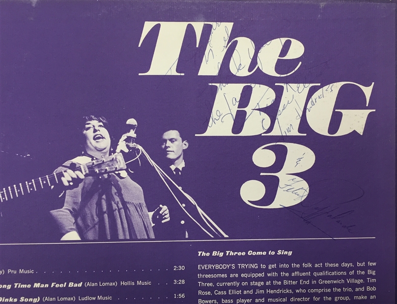 “The Big Three” album signed by all 3 including Cass Eliott. 