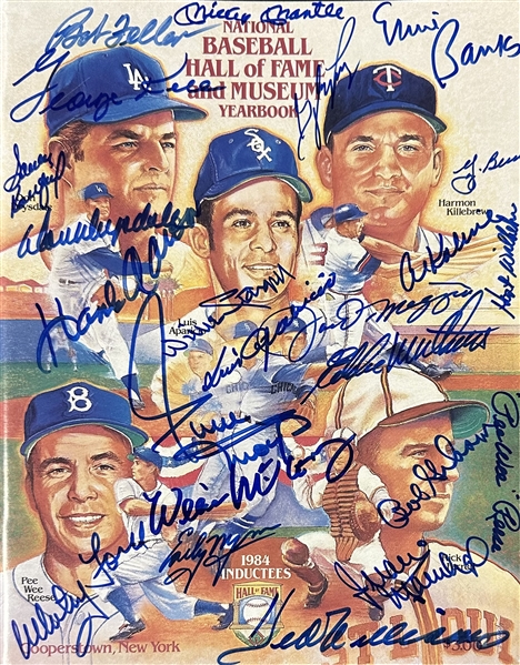 1984 Baseball Hall of Fame Yearbook Signed by Many HOFer's: Mickey Mantle, Ernie Banks, Bob Feller, Hank Aaron, Joe Dimaggio, Al Kaline, Whitey Ford, and more...