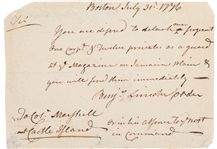 Fantastic July 1776 war-dated letter, preparing Continental Army For Defense at Boston