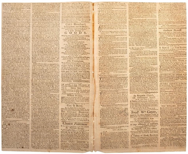 (Paul Revere Engraving) The Boston Gazette 1773 Against Tea Tax.