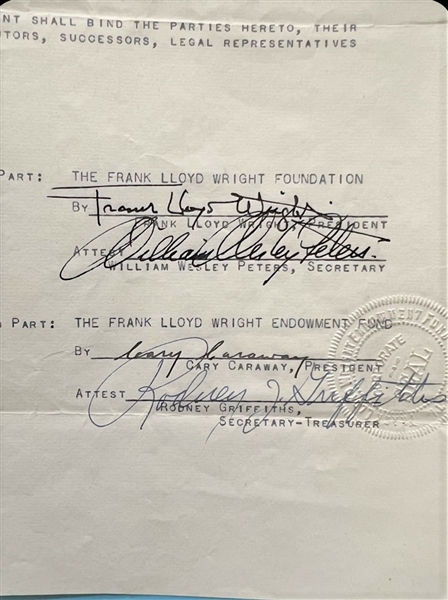 Wright, Frank Lloyd (Master Builder A Motion Picture). A small archive including contracts and related correspondence for the proposed film about Wright's life 