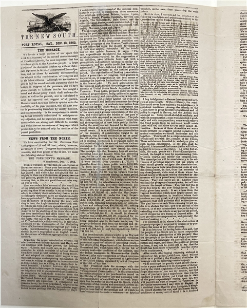 Rare![CIVIL WAR AND EMANCIPATION.] The New South, Port Royal, SC, 13 December 1862.