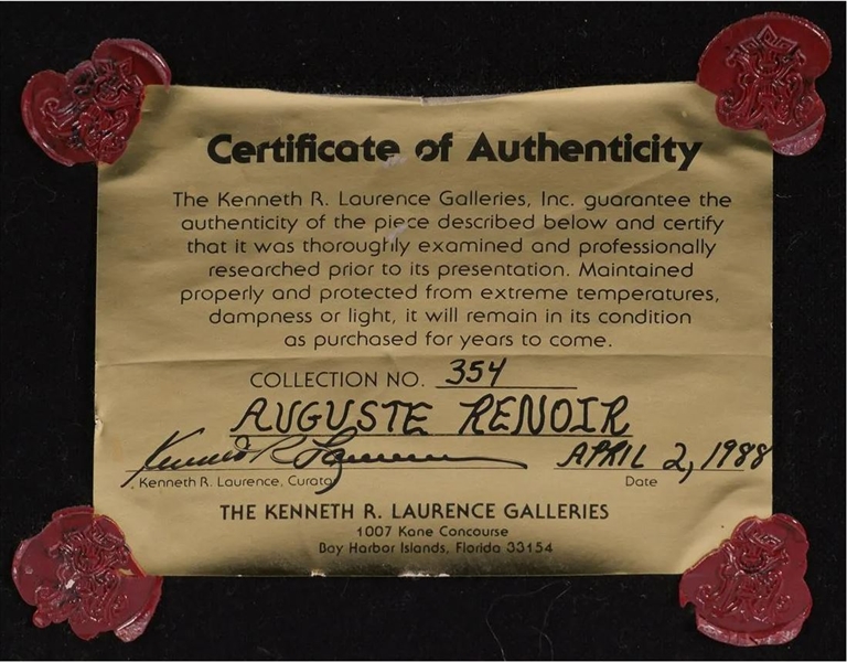 Pierre-Auguste Renoir Signed Certified Piece Of Art Work