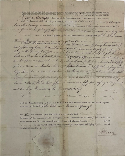 Patrick Henry Document Signed (1785)