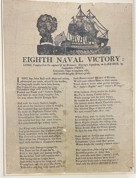 Extremely Rare Broadside. Commodore Perry's Eighth Naval Victory: First Depiction known to show this Important Naval Battle on Lake Erie (1813)
