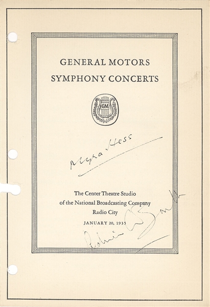 Programs for General Motors Symphony Concerts signed by Golschmann, Menuhin, Walter, Lehmann, Boult, Hess, Suesse, Eddy, Black, Taylor