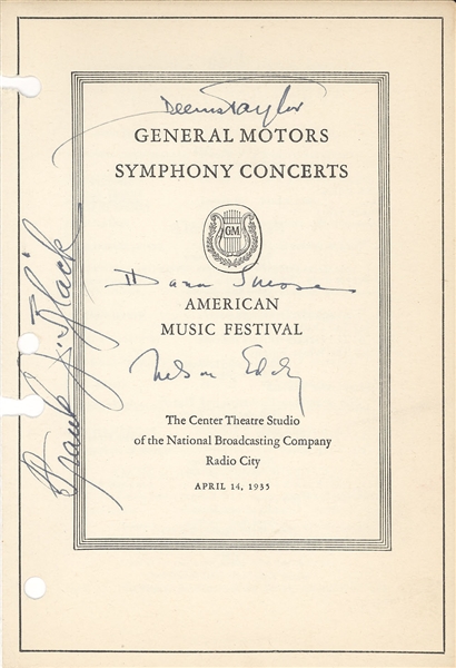 Programs for General Motors Symphony Concerts signed by Golschmann, Menuhin, Walter, Lehmann, Boult, Hess, Suesse, Eddy, Black, Taylor