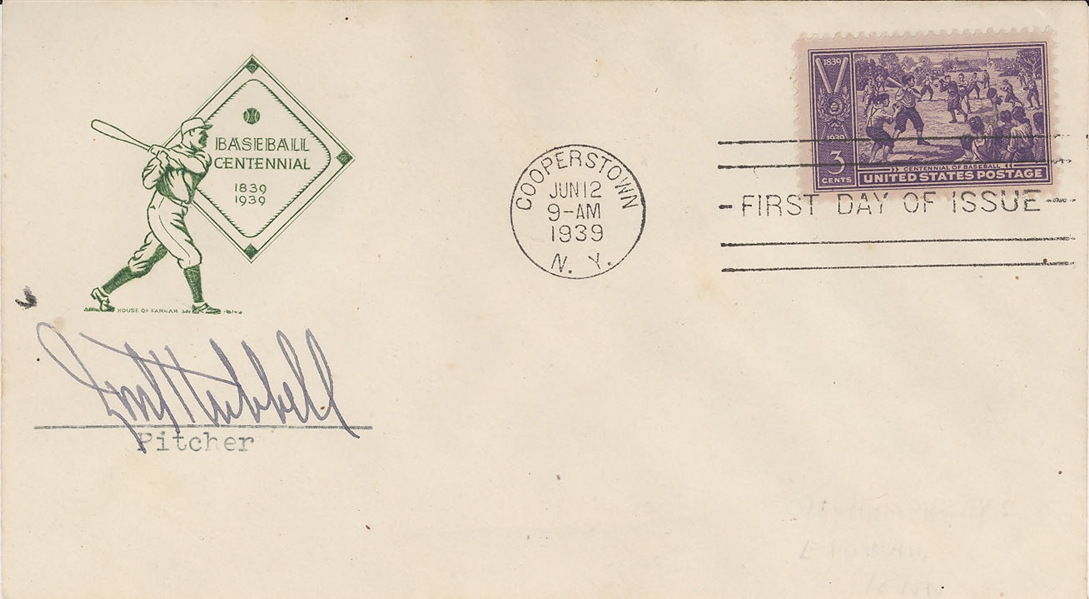 Carl Hubbell Signed First Day Cover - Cooperstown Grand Opening