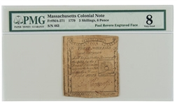 Paul Revere: Massachusetts Bay Currency (3 Shillings, 6 Pence, 1779)