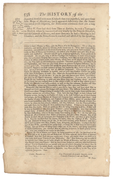 Early American printing by Benjamin Franklin from History of the People Called Quakers by William Sewel. 