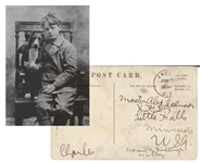 Charles Lindbergh Signed Postcard- The earlist autograph we have seen at just 9 years old!