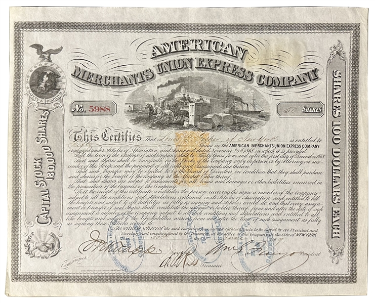American Merchants Union Express Company signed by William Fargo