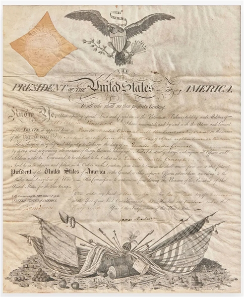 James Madison and James Monroe Partially Printed Military Comission