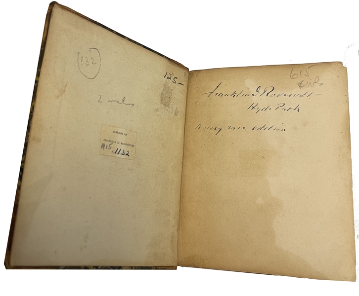 Very Rare 2 Signed volumes from Franklin Delano Roosevelt's personal library. The Pilot A Tale of the Sea by James Fenimore Copper was printed for Brothers Schumann 1829.  
