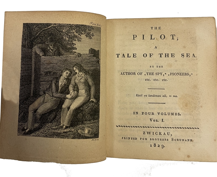 Very Rare 2 Signed volumes from Franklin Delano Roosevelt's personal library. The Pilot A Tale of the Sea by James Fenimore Copper was printed for Brothers Schumann 1829.  
