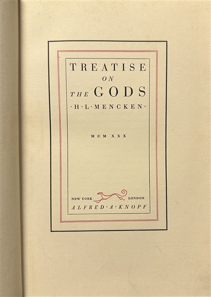 H. L. Mencken Signed Copy of Treatise on the Gods