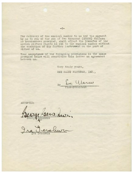 George & Ira Gershwin's Contract to Write a New Song for the Motion Picture Girl Crazy