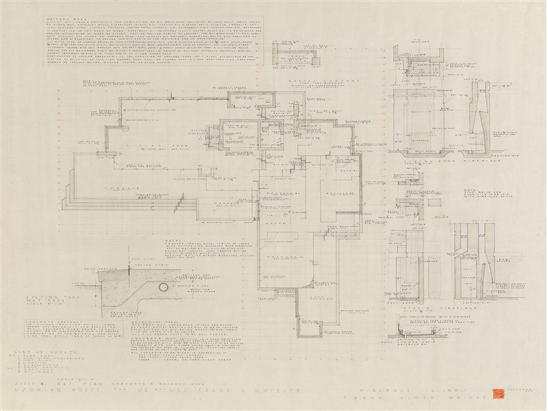 Frank Lloyd Wright  Original Signed plan