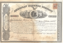 American Express Co. Stock Certificate, 1865 - Signed by Wells and Fargo 
