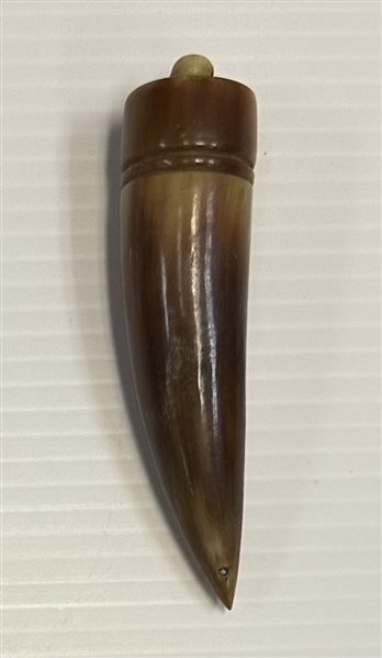 Revolutionary War Cattle Powder Horn + Original Leather Fire Making Tool w/ Original Fabric and Metal Striking Element