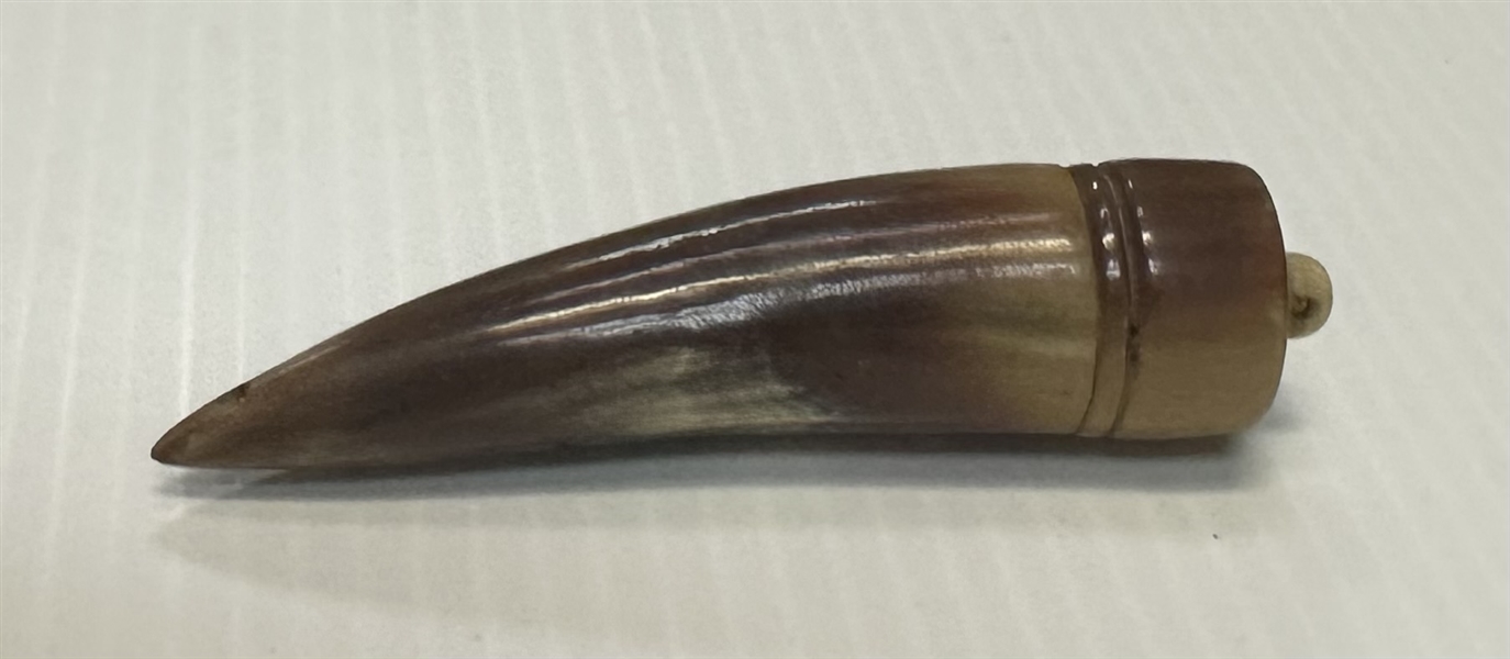 Revolutionary War Cattle Powder Horn + Original Leather Fire Making Tool w/ Original Fabric and Metal Striking Element