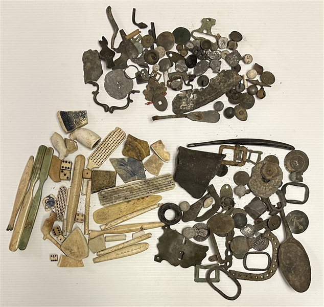 75+ Items - Assortment of Revolutionary War Artifacts Buttons, Coins, Musket Balls, Clay Pipes