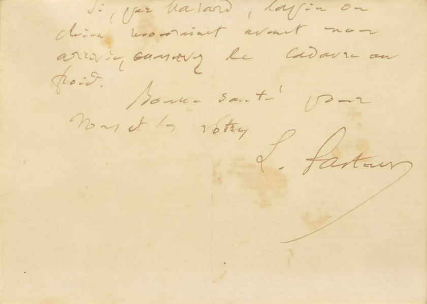 Louis Pasteur, Autographed Note related to his experiments on rabies, on rabbits and dogs!