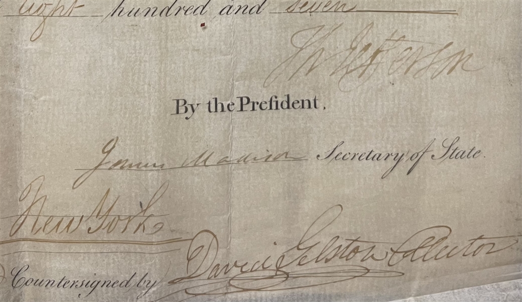 Thomas Jefferson and James Madison Signed Ships Paper