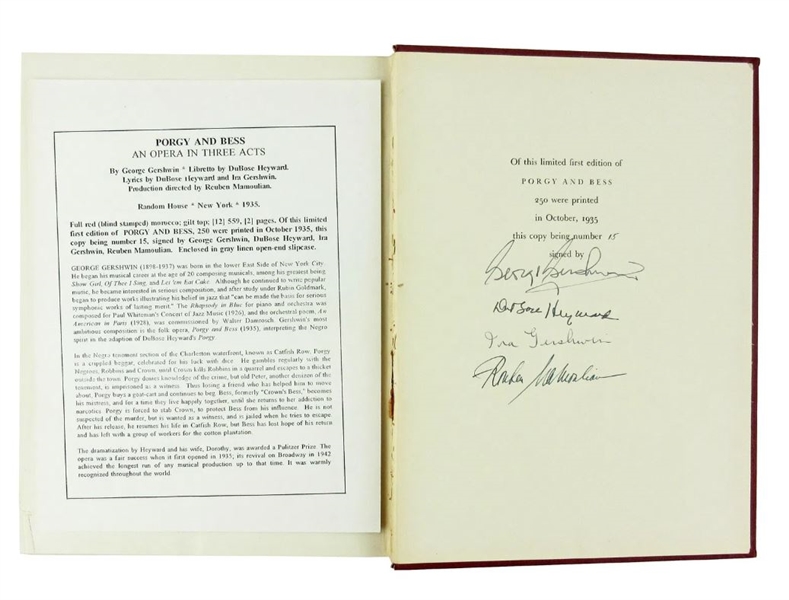 Gershwin Signed 1st Limited Edition Porgy & Bess (George Gershwin, DuBose Heyward, Ira Gershwin” and “Rouben Mamoulian.)