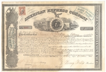 American Express Co. Stock Certificate, 1865 - Signed by Wells and Fargo 