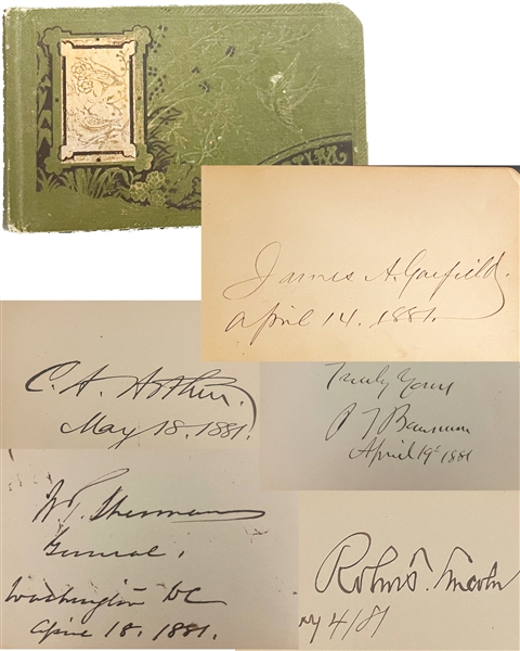 Autograph Album with  James Garfield as President, Chester A. Aurthur as VP,  William T. Sherman, Burnside,Johnston,Alexander H. Stephens, P.T. Barnum and many more!