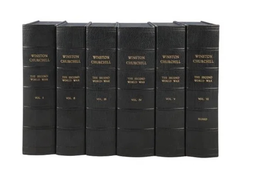 CHURCHILL'S BRILLIANT HISTORY OF THE SECOND WORLD WAR SIGNED BY HIM IN VOLUME VI. In Custom Clam Shelled Cases