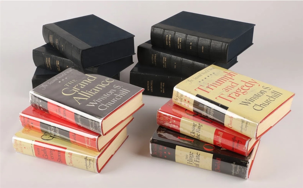 CHURCHILL'S BRILLIANT HISTORY OF THE SECOND WORLD WAR SIGNED BY HIM IN VOLUME VI. In Custom Clam Shelled Cases