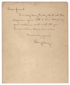 Harry Carey Sepia Photo with Autograph Note