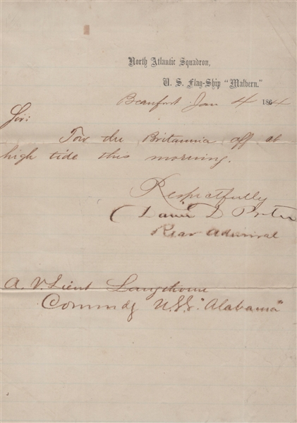 Civil War Naval Order Signed by Admiral David Dixon Porter (1864)