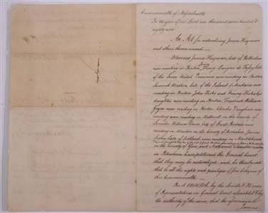 1789 SECY MASS COMMONWEALTH JOHN AVERY COPY OF BOSTON CITIZENS NATURALIZATION