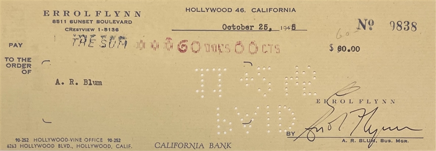 Errol Flynn Signed Check